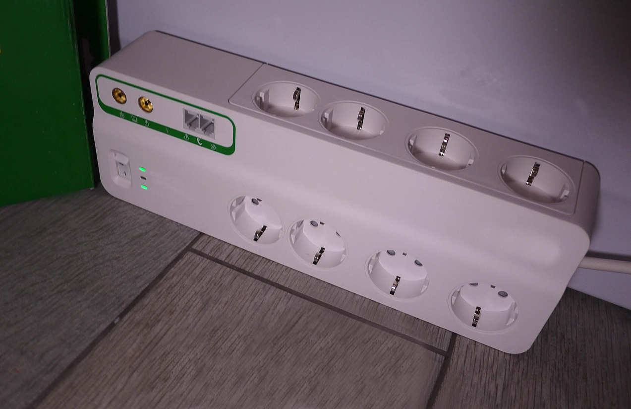 Whole-home surge protector installed to prevent power surge damage.