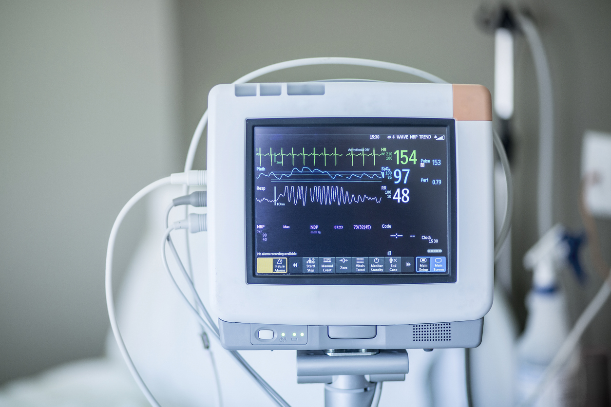 A medical vital signs monitor in a Houston area hospital, showcasing the need for professional electrical maintenance.